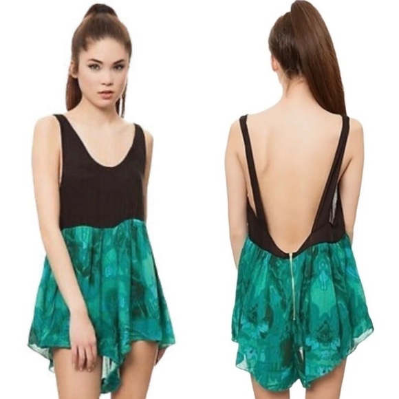 NWT One Teaspoon Emerald Rose Cali Playsuit Sleeveless Open Back Romper Small - Picture 1 of 16